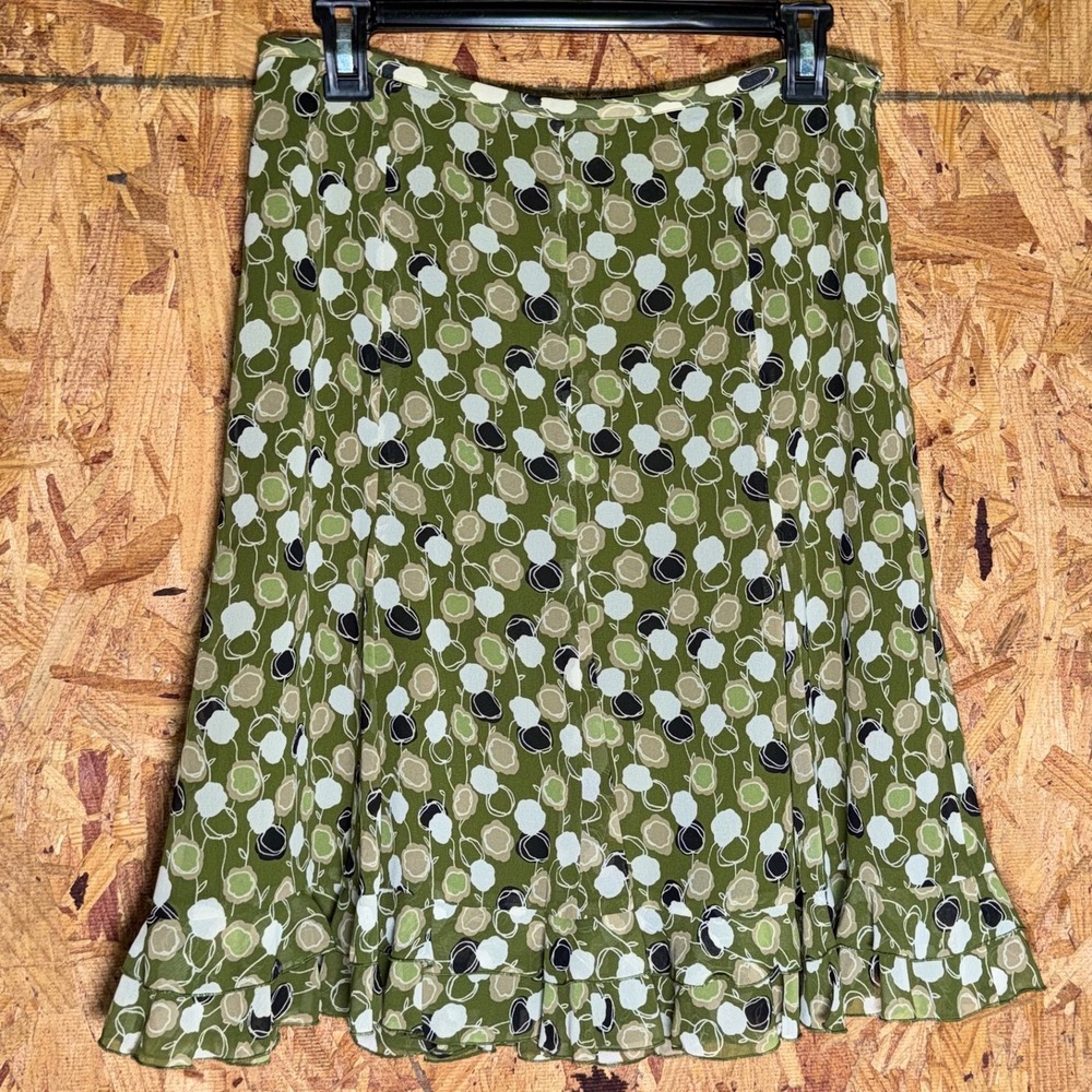 Ann Taylor LOFT Green Circle Print A-line Skirt Knee Length Y2K Boho Chic size 4